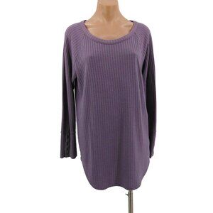 Chaser Purple Waffle Thermal Knit Top XL Long Sleeve Button Cuff Round Neckline